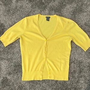 Ann Taylor Fun Yellow Cardigan Sweater V-Neck button up